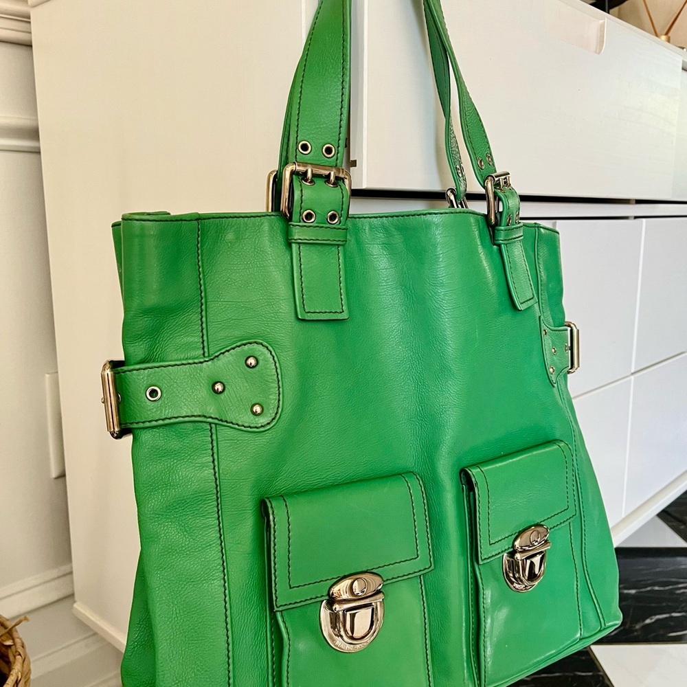 Authentic Marc Jacobs Green Leather Large Tote Bag